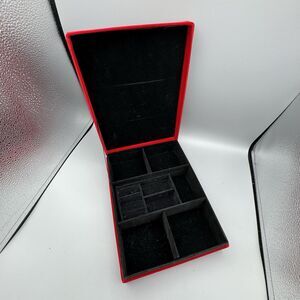 Vintage Red Velvet Jewelry Box Vanity Glam Storage and Organization Travel 10.5"